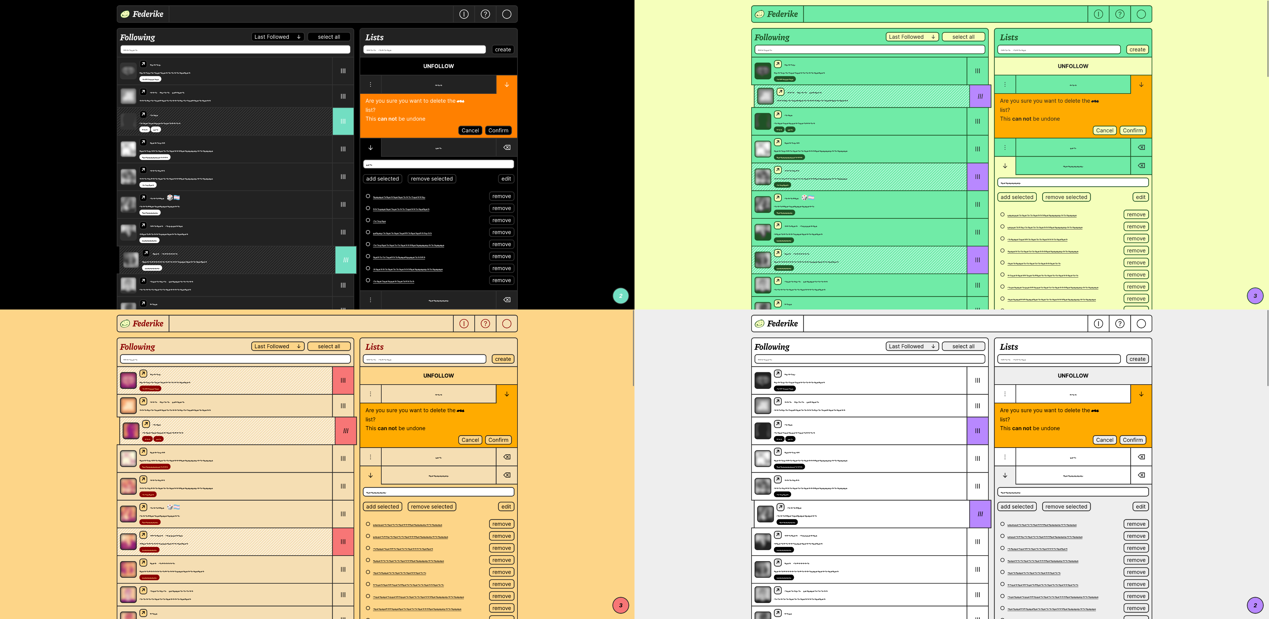 Federike Webapp with 4 different colorschemes